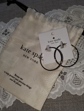 kate spade Silver-Tone Rhinestone Hoop Earrings, 1-1/2", with pouch